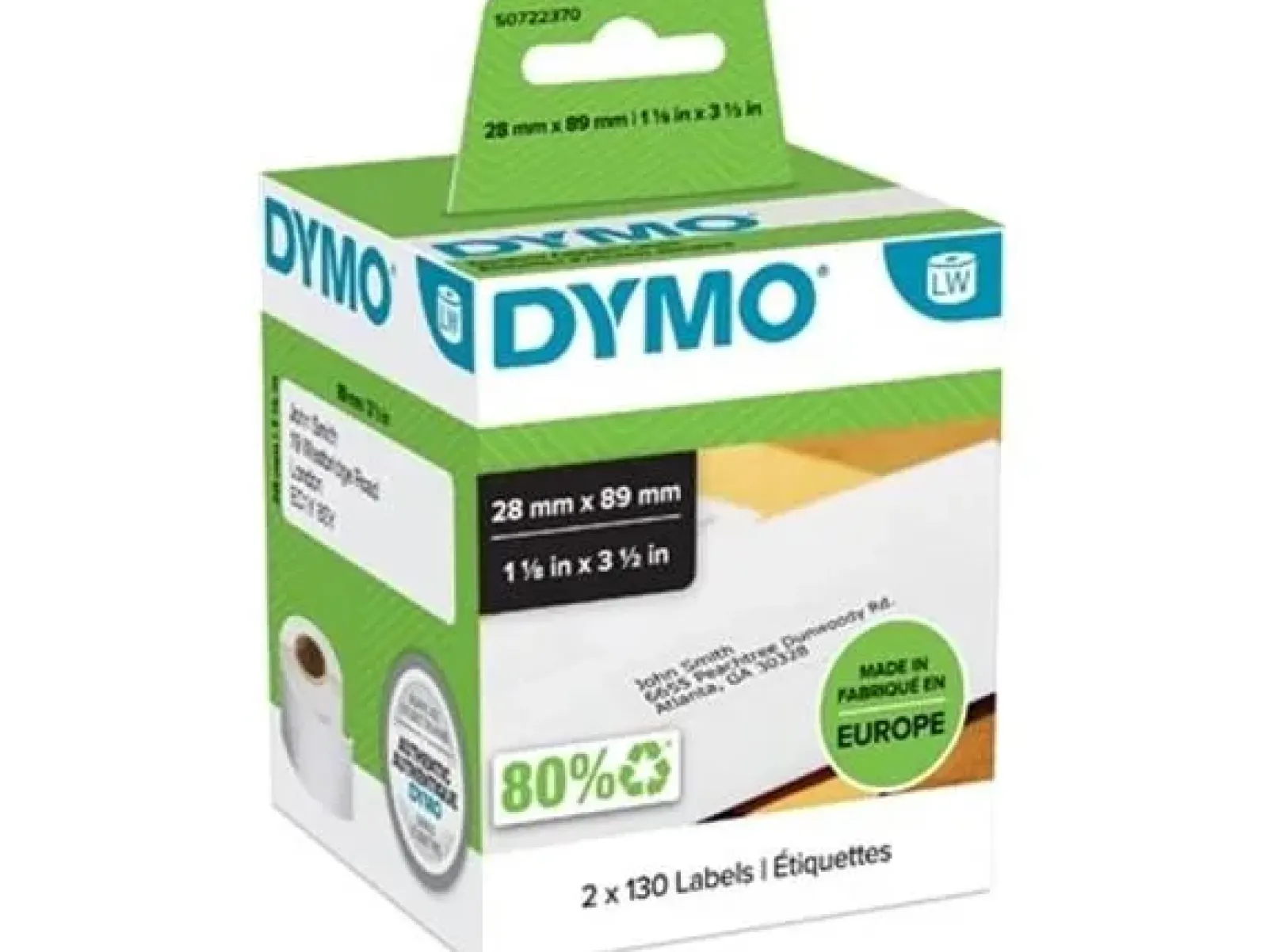 Dymo etiketten LabelWriter ft 89 x 28 mm, wit (2x 130 stuks) Outlet