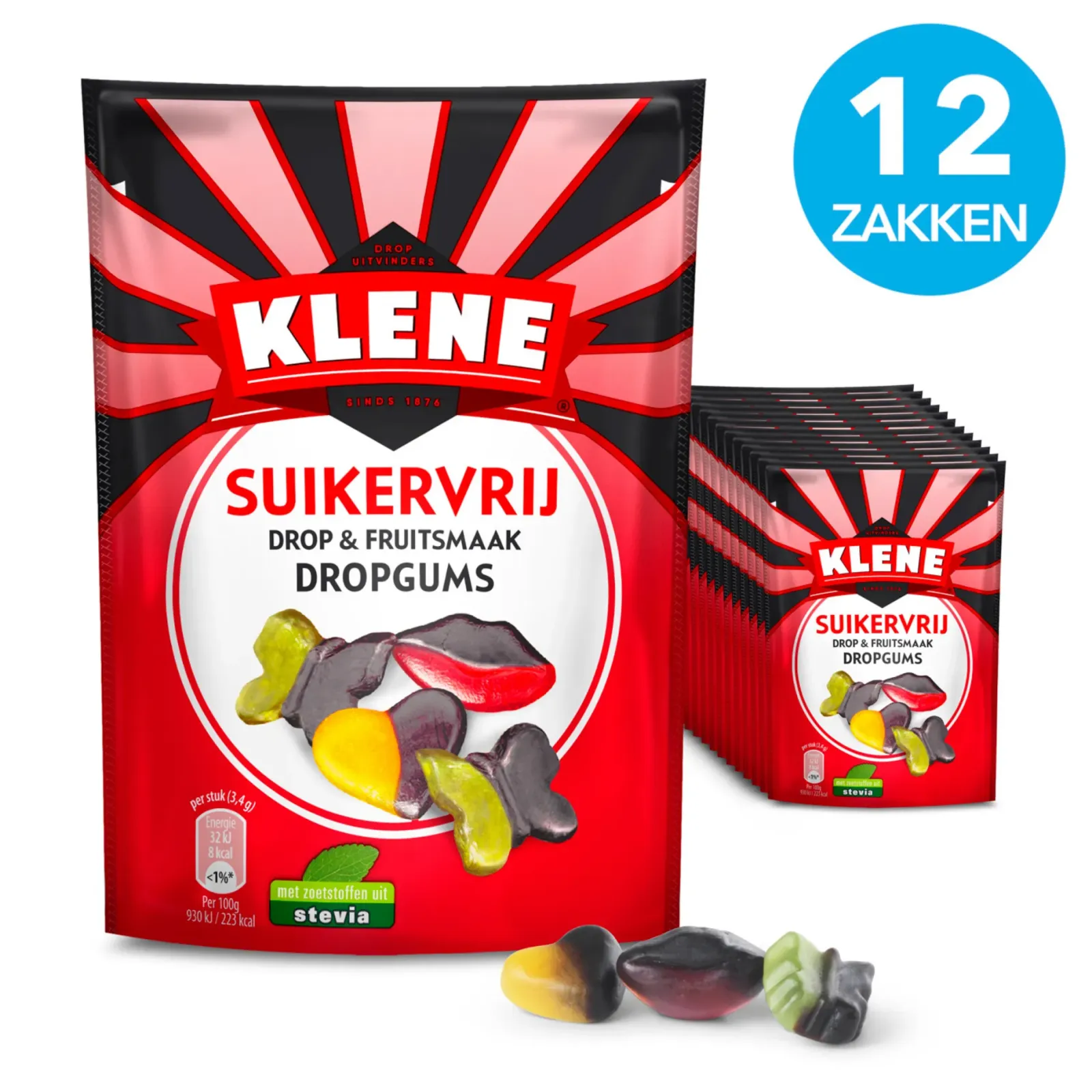 Klene Suikervrij Dropgums (12x 110gr) Hot