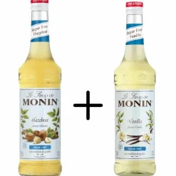 Monin Siroop Vanille Suikervrij + Hazelnoot Suikervrij Hot